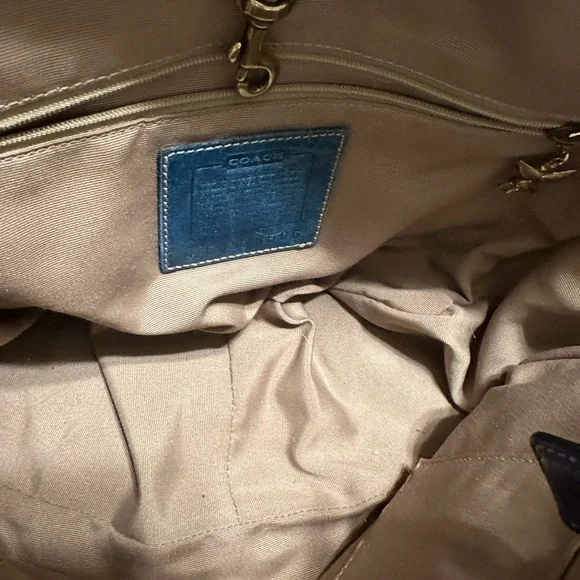 Coach Teal Leather Shoulder Bag with Cream Fur Trim - Picture 10 of 11